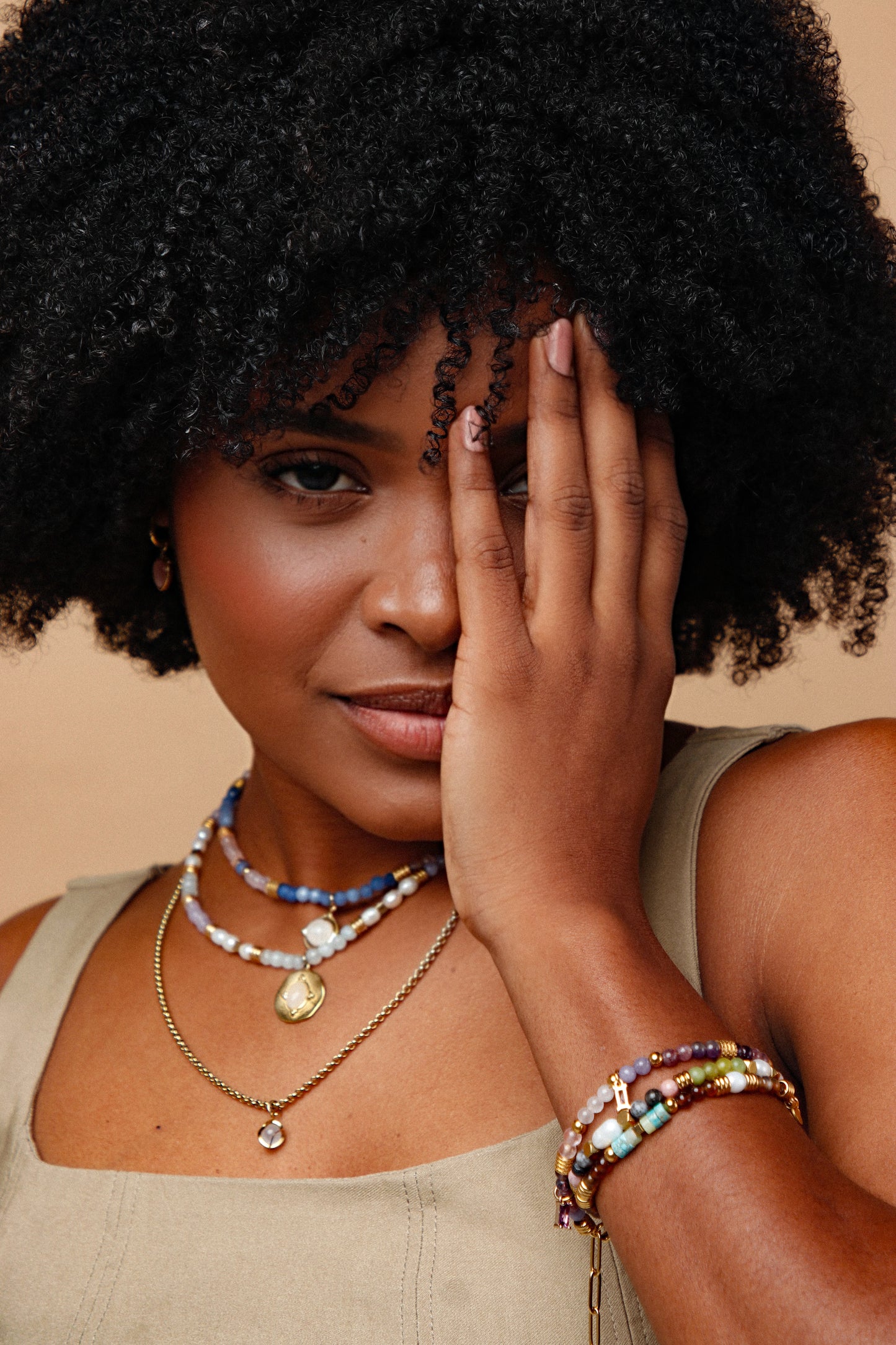 Rosa Beaded Gold Necklace