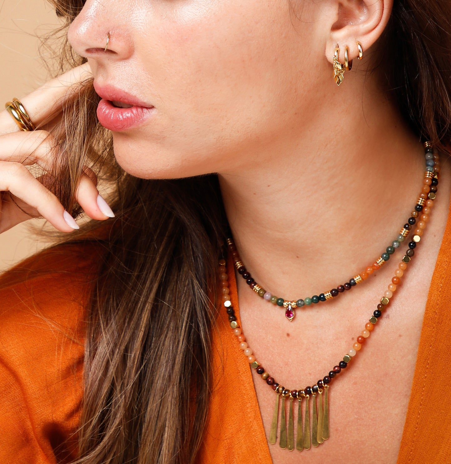Iris Beaded Gold Necklace